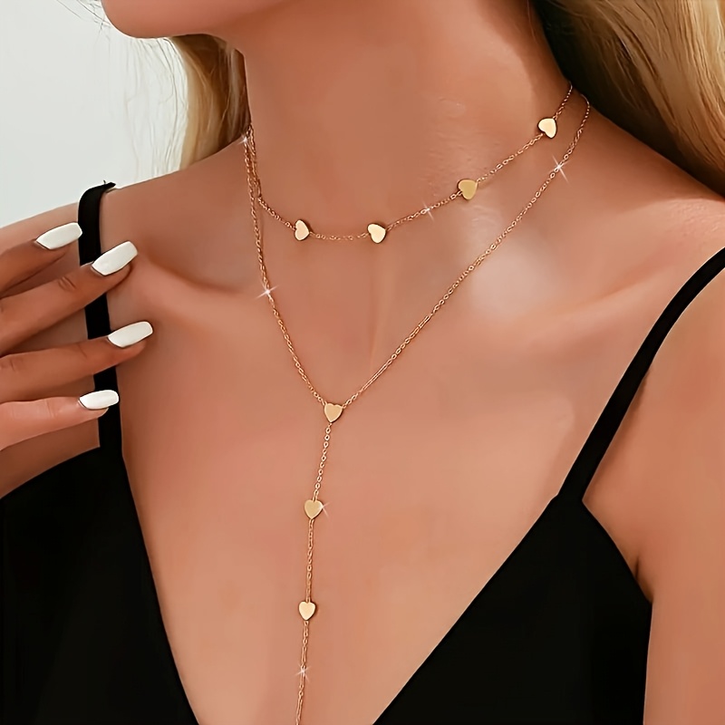Women's Stainless Steel Multi-Layer Heart Stacking Necklace